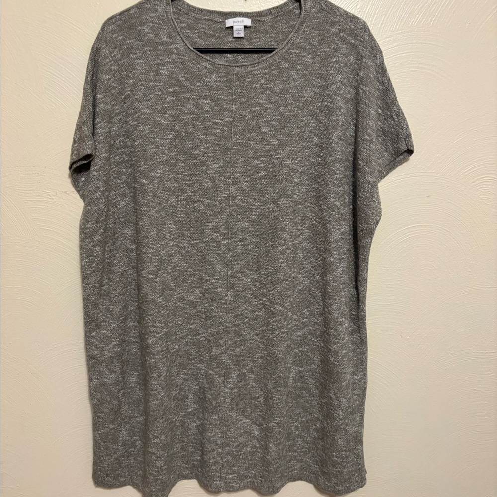 Pure Jill Heathered Olive Knit Tunic Top L Petite